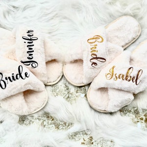 Fluffy Personalized  Slippers Bridesmaid Slippers Slippers for her Gifts for Bridesmaids Cozy Slippers Customized Gifts