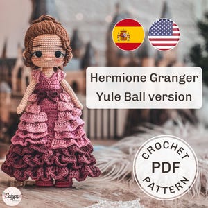 Patrón de Hermion versión baile de navidad / Patrón en PDF / Muñeca a Crochet / Español & Inglés