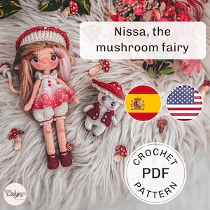 Mushroom fairy amigurumi pattern and little mushroom guy / PDF pattern / Crochet doll / Spanish & English
