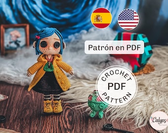 Coraline button eyes spy doll amigurumi pattern / crochet / PDF pattern / Crochet doll / Spanish & English