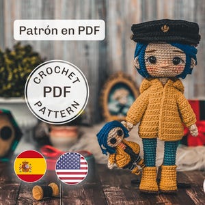 Patron de Coraline en amigurumi / crochet / PDF / Muñeca a ganchillo / Guia de tejido / Español & English