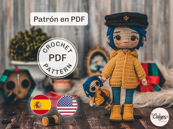 Coraline amigurumi pattern / crochet / PDF pattern / Crochet doll / Spanish & English