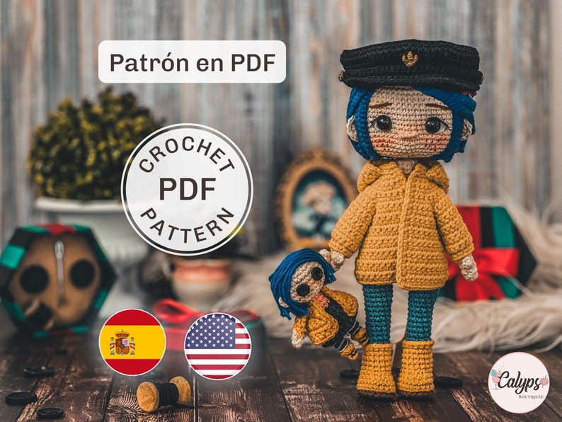 Coraline amigurumi pattern / crochet / PDF pattern / Crochet doll / Spanish & English image 1