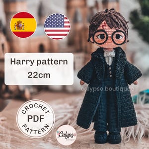 Harry P, die große Zauberer Weihnachtskugel Version in Amigurumi / PDF Häkelanleitung / Puppe gehäkelt / Spanisch & Englisch