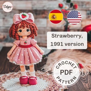 Doll dressed in strawberry costume with pink dress amigurumi pattern / crochet / PDF pattern / Crochet doll / Spanish & English