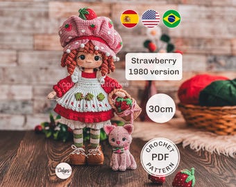 PDF ONLY - Doll dressed in strawberry costume amigurumi crochet PDF pattern