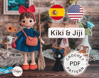 amigurumipatroon Kiki-heksenpop / gehaakt / pdf-patroon / gehaakte pop / Spaans en Engels