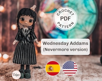 Woensdag amigurumipatroon, schoolversie / pdf-haakpatroon / Spaans en Engels