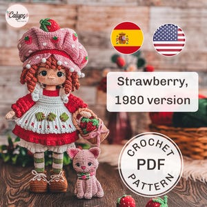 Doll dressed in strawberry costume amigurumi pattern / crochet / PDF pattern / Crochet doll / Spanish & English