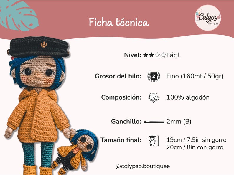 Coraline amigurumi pattern / crochet / PDF pattern / Crochet doll / Spanish & English image 8