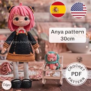 Patron de Anya anime en amigurumi / crochet / PDF / Muñeca a ganchillo / Guia de tejido / Español & English