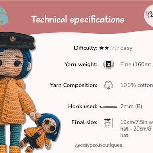 Coraline amigurumi pattern / crochet / PDF pattern / Crochet doll / Spanish & English image 7