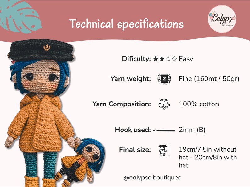 Coraline amigurumi pattern / crochet / PDF pattern / Crochet doll / Spanish & English image 7