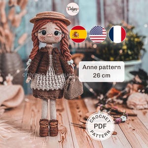 Patroon gehaakte pop Anne met E amigurumi - alleen pdf (Engels, Spaans, Frans)