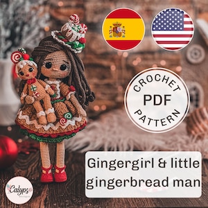 Mönster för amigurumi till pepparkaksdocka / Ginger och Gingy pdf-mönster för pepparkaksjul / Spanska och engelska