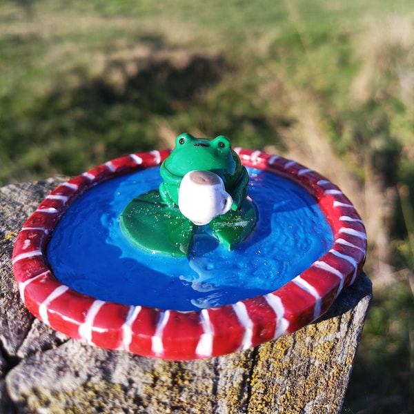 Coffee Frog Pond Mini Trinket Dish | Cute Frog Desk Buddy | Clay Frog Coffee Pond