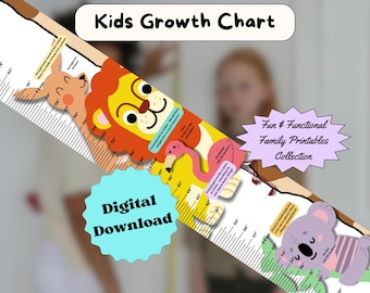 Animal Kids Growth Chart, Nursery Decor, Playroom (Printable PDF)