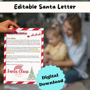 Plantilla de carta personalizada de Papá Noel, carta editable de Papá Noel, descarga digital, carta navideña vintage, cartas personalizadas de Papá Noel para niños