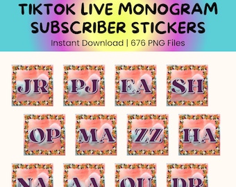 Stickers TikTok Sub : pack initial de monogrammes de A à Z (téléchargement numérique)