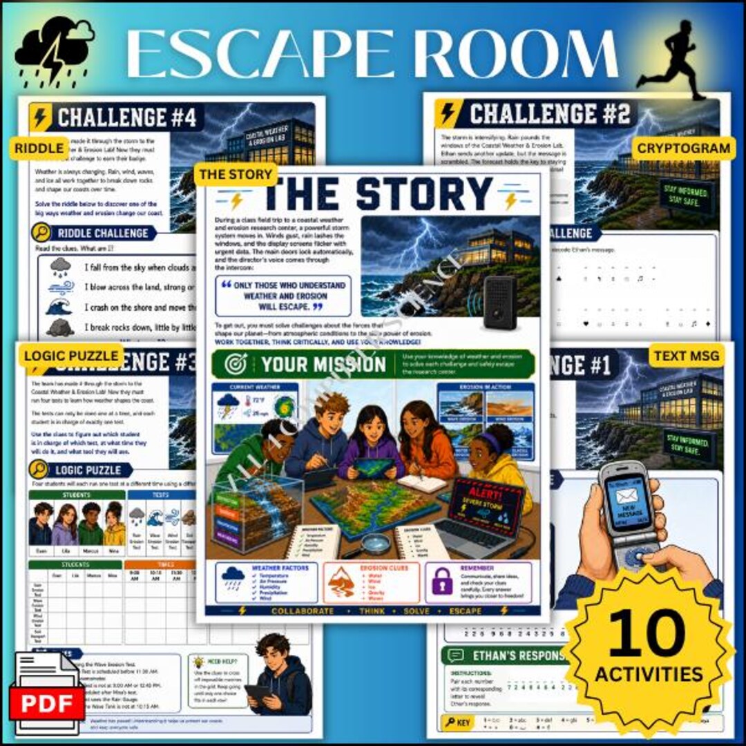 Science Weathering & Erosion Escape Room STEM Club Worksheets PDF ...