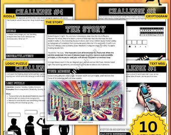 Science Physics Museum Escape Room STEM Club Worksheets PDF Bundle | Printable Activities | Homeschool Middle School High School Activity