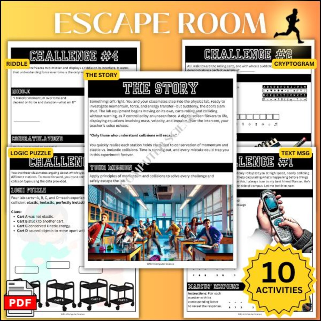 Science Physics Momentum Escape Room STEM Club Worksheet PDF Bundle ...