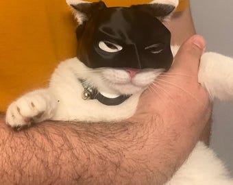 Batcat mask for cats, black 3D printed, Halloween costume for your cat