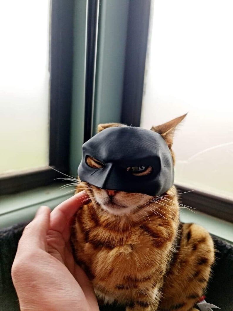 Batman Mask for Cats, Black 3D Printed, Halloween Costume for Your Cat