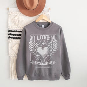 Love One Another Sweatshirt Vintage Christian Streetwear Bible Verse Pullover Christian Sweatshirt Faith Based Inspirational Christian Gift