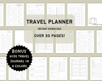 travel planner bundle printable, road trip planner, vacation planner, travel journal, packing list, travel itinerary, family vacation