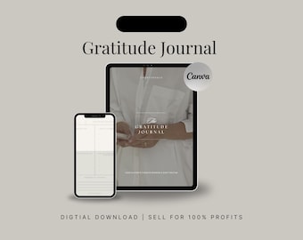 PLR Dankbarkeit Journal Digitaler Download mit MRR | tägliche Anweisungen und Reflexions-Seiten für Selbst-Wachstum Wellness und achtsames Leben