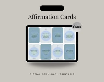 Tarjetas de afirmación digital positiva para inspiración diaria, tarjetas de autocuidado, juego de tarjetas "Yo soy" imprimible