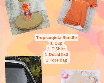 Tropicoqueta 2025 Bundle, Karol G inspiration Package, Karol G Fans Tee, Tropicoqueta Latina Cup, Bichota Tote Bag, Tropicoqueta Sticker