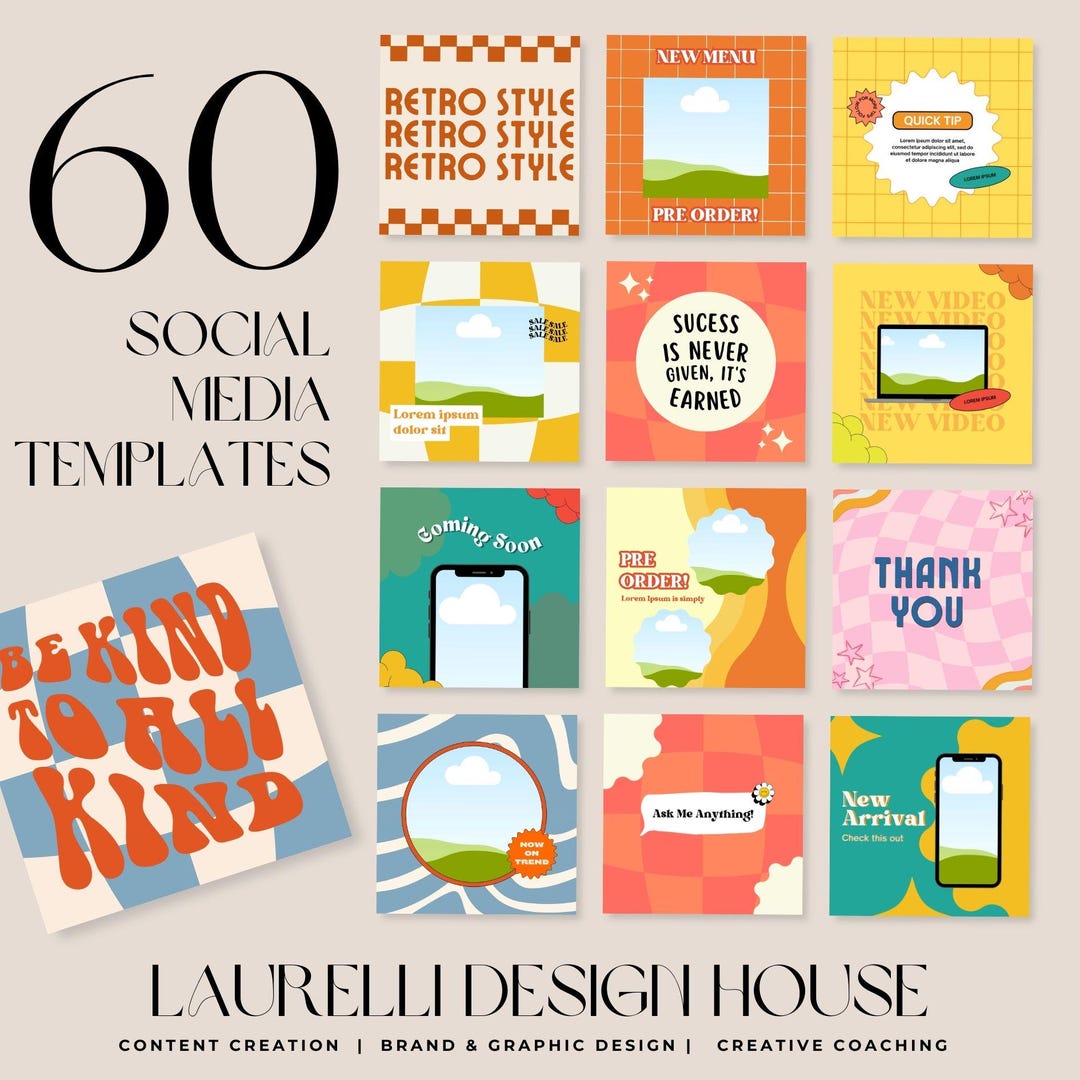 60 Retro Instagram Templates – Bright Social Media Bundle | Groovy ...