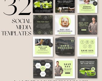 20 modelli Instagram per meccanici d'auto / Pacchetto Canva per riparazioni auto / Post promozionali per servizi di detailing auto, officina e assistenza / Kit social media modificabile