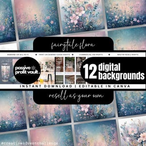 12 x Padrões de flores caprichosas de contos de fadas - Papéis digitais - Fundos florais - Clipart - Fundos - Scrapbooking - 300DPI