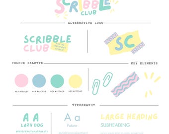 Scribble Club Logo Template | Cute Kids Logo | Pastel Canva Logo | Playful DIY Branding Kit | Stationery Shop Logo | Handdrawn Logo Design