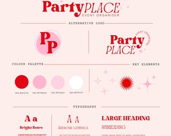PartyPlace Logo Template | Fun Event Planner Logo | Canva Editable Logo | Retro Party Brand Design | Kids Party Logo | DIY Branding Kit