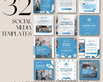 20 plantillas de Instagram para organizaciones sin fines de lucro / Paquete de Canva para organizaciones benéficas y recaudación de fondos / Publicaciones de concientización, donaciones y voluntariado / Kit editable para redes sociales