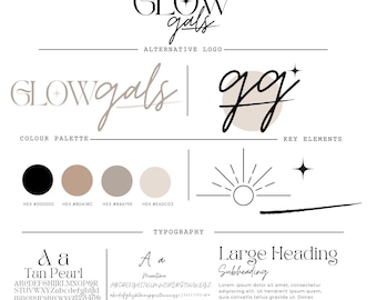 Glow Gals Logo Template | Modern Luxury Logo | Editable Canva Logo | Beauty Brand | Minimal Chic Branding Kit | Feminine Business | Tanning