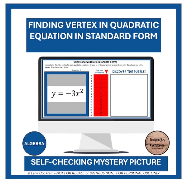 Finding Vertex in a Quadratic Equation from Standard For Self-Checking Digital Picture and Printable