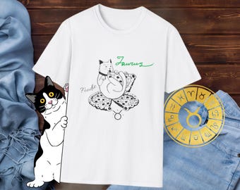 Taurus Katzen Serie, Katzen T-Shirt, Sternzeichen Stier, Geschenk für Sie, Geschenk für Ihn, Unisex Softstyle T-Shirt