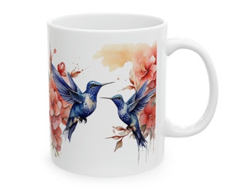 Hummingbird Mug - Personalized Watercolor Coffee Cup for Hummingbird Lovers - Unique Birthday Gift Idea Ceramic Mug, 11oz