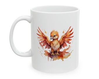 Phoenix Watercolor Coffee Mug - painted Baby Bird Design for Bird Lovers - Unique Coffee Cup Gift Idea Ceramic Mug, 11oz