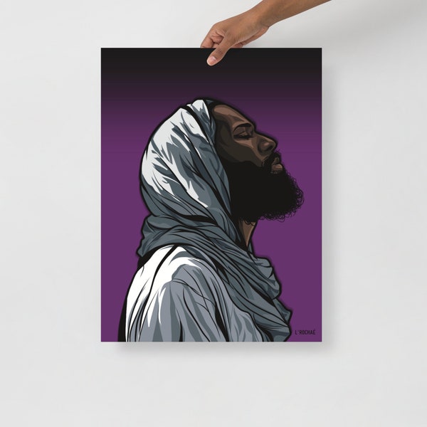 Black Man In Scarf Purple Poster | Wall Art | Home Decor Printed Poster | Black Art | Physical Print | Art By L’Rochae