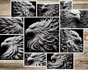 Gravure laser JPG/PNG | illusion 3D | Coup de foudre | Forgelumineuse | Prêt pour le laser | Fichiers de conception numérique | Portraits | Aigle - lot de 10