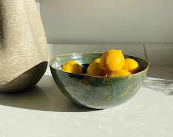 Handmade large ceramic bowl | Natural green glazes | Made to Order | Custom glazes Available!
