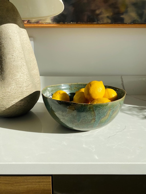 Handmade large ceramic bowl | Natural green glazes | Made to Order | Custom glazes Available!