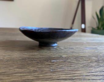 Handmade Small Ceramic Bowl | Black & Green Glazed Trinket Dish