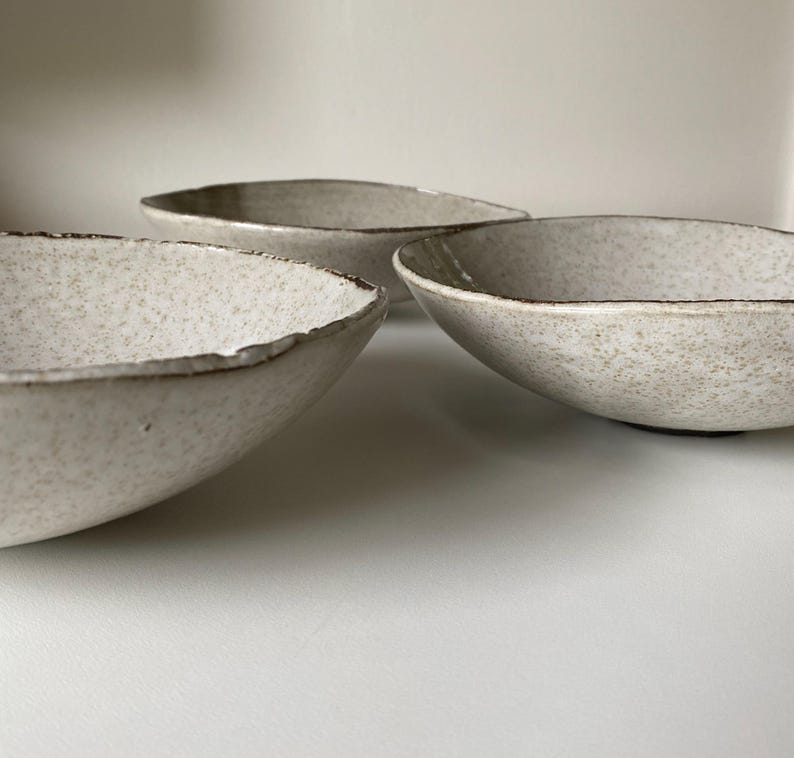 Handmade medium ceramic bowl | White & off white glazes | Custom glazes Available!